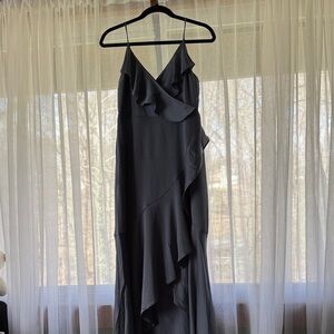 Bluish Grey Ruffle-Trim Slip Dress - Elegant Women's Evening Dress